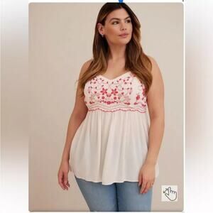 NWT Torrid Plus Size Large 12 Embroidered Babydoll Top Gauze Blush Red Blouse